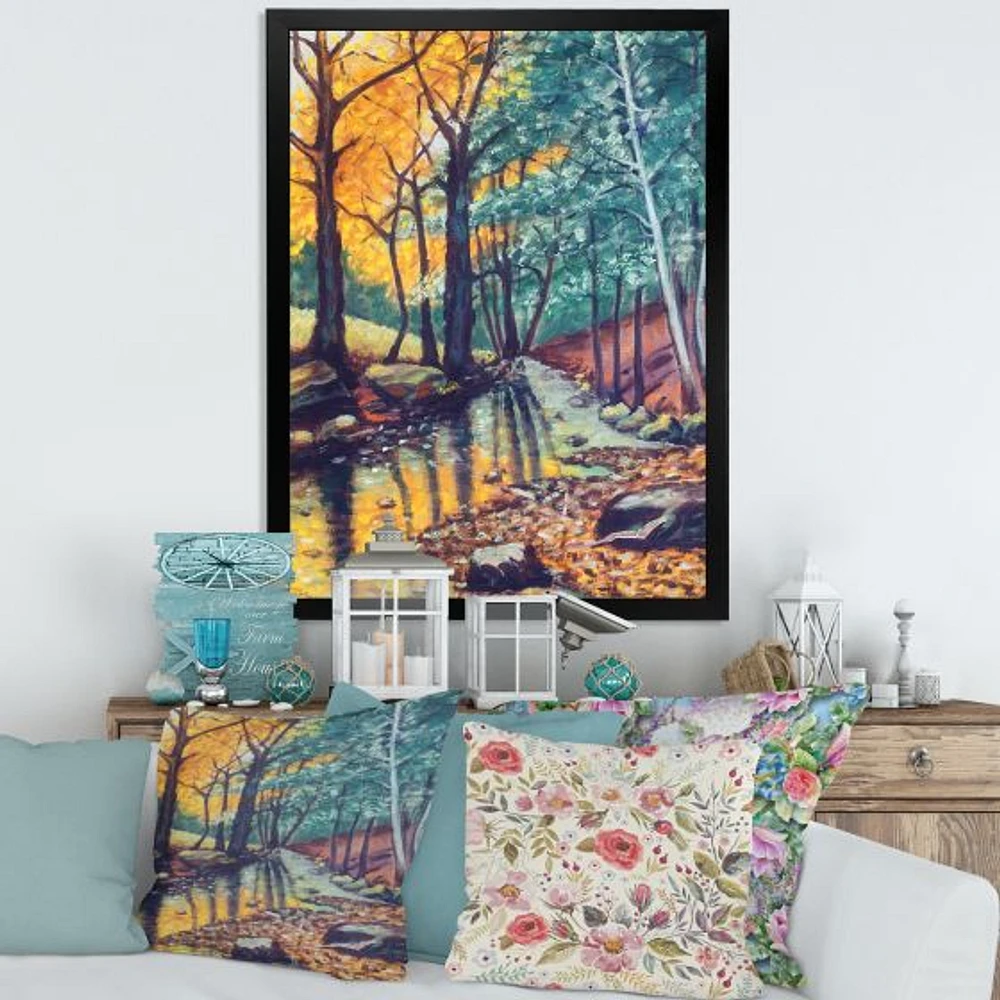 Landscape with River Autumn Forest Sunset  Wall Art