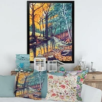 Landscape with River Autumn Forest Sunset  Wall Art