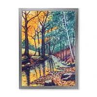 Landscape with River Autumn Forest Sunset  Wall Art