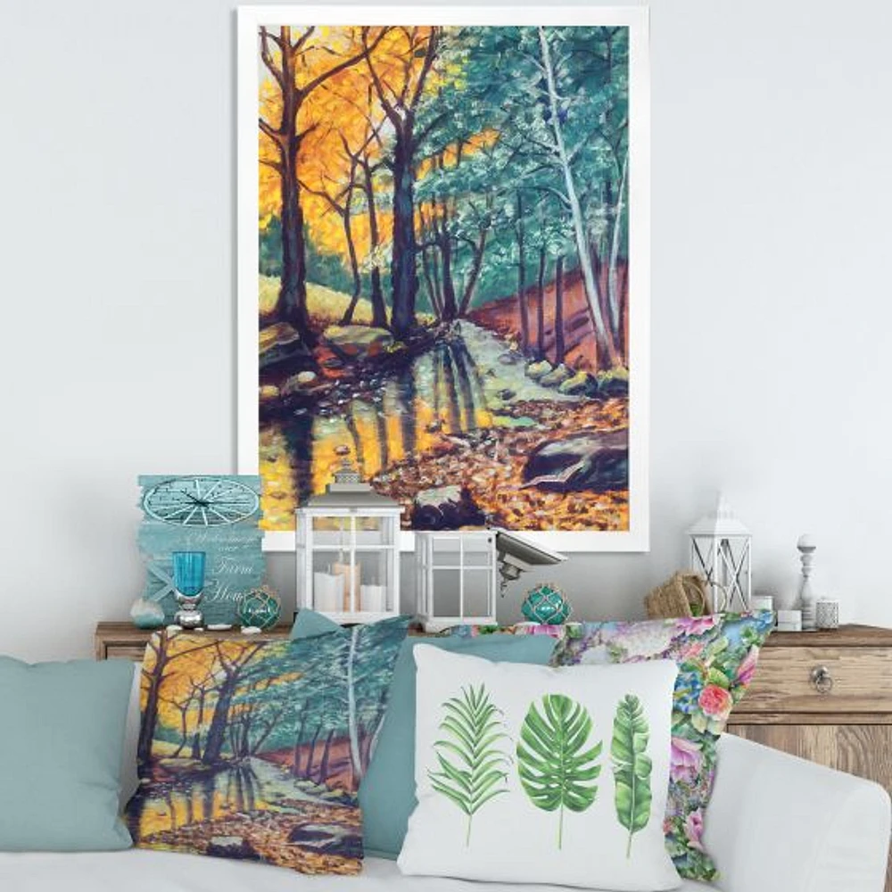 Landscape with River Autumn Forest Sunset  Wall Art