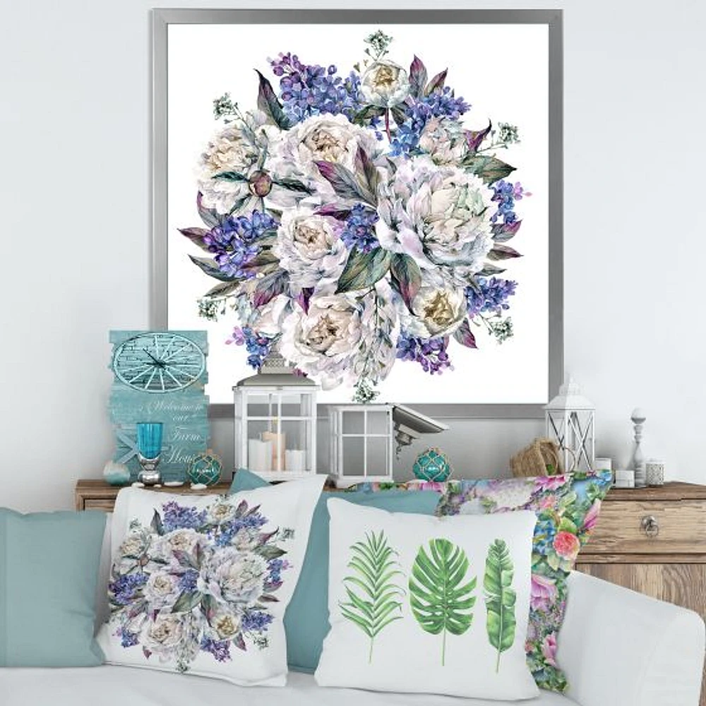 Bouquet Peonies White and Blue  Wall Art