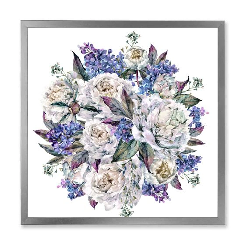 Bouquet Peonies White and Blue  Wall Art