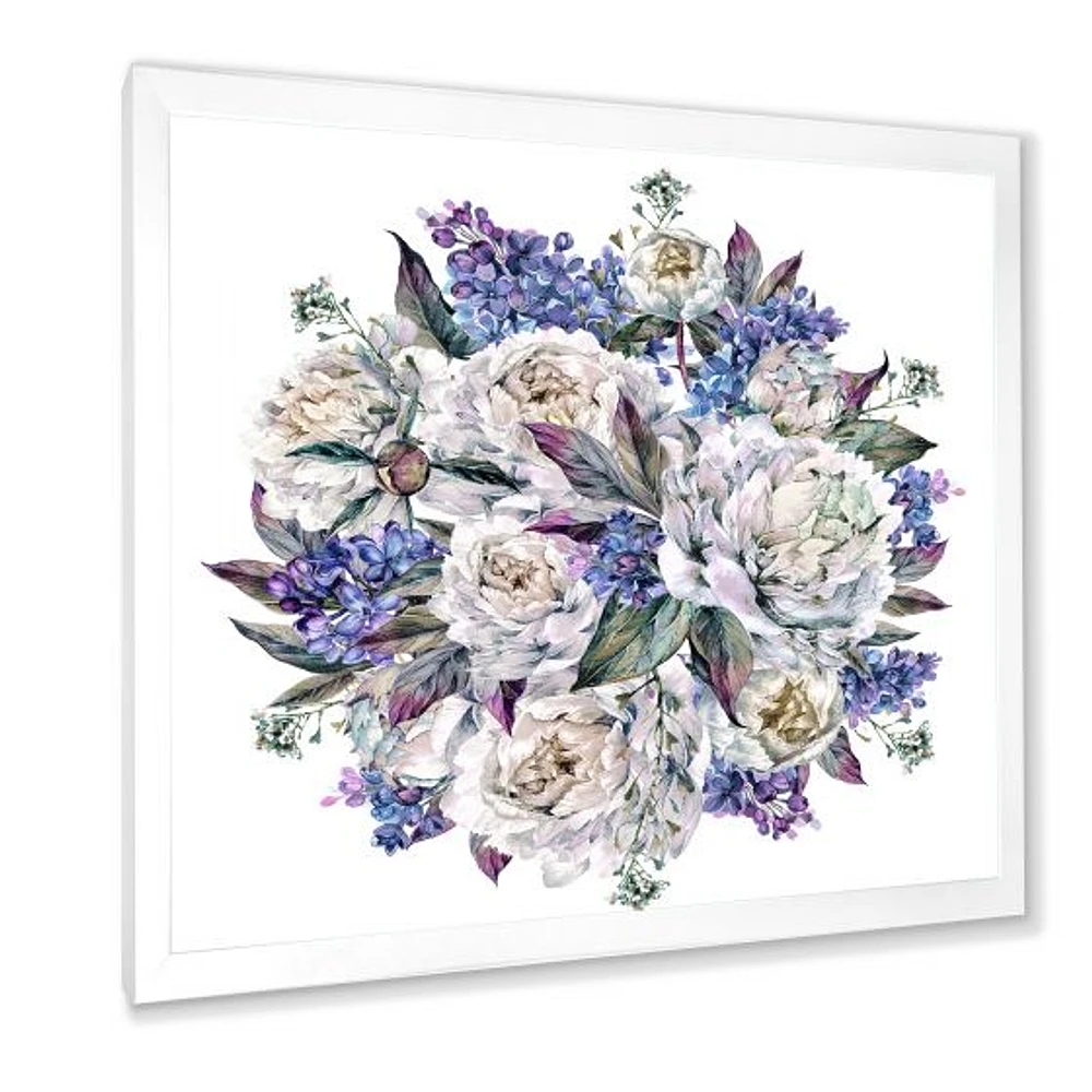 Bouquet Peonies White and Blue  Wall Art