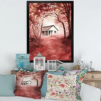 House Red Autumn Woods  Wall Art