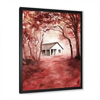 House Red Autumn Woods  Wall Art