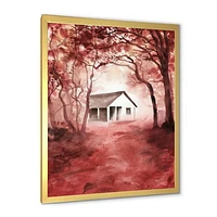 House Red Autumn Woods  Wall Art