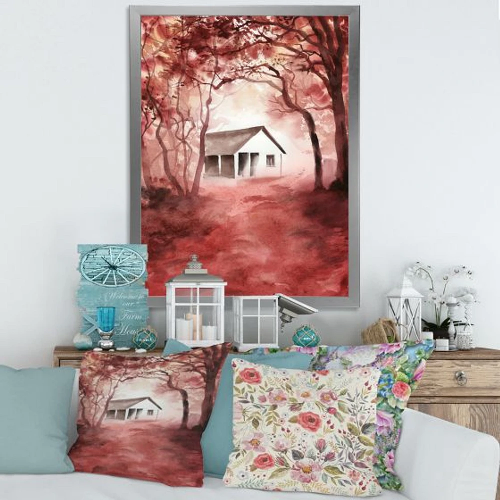 House Red Autumn Woods  Wall Art