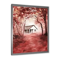 House Red Autumn Woods  Wall Art