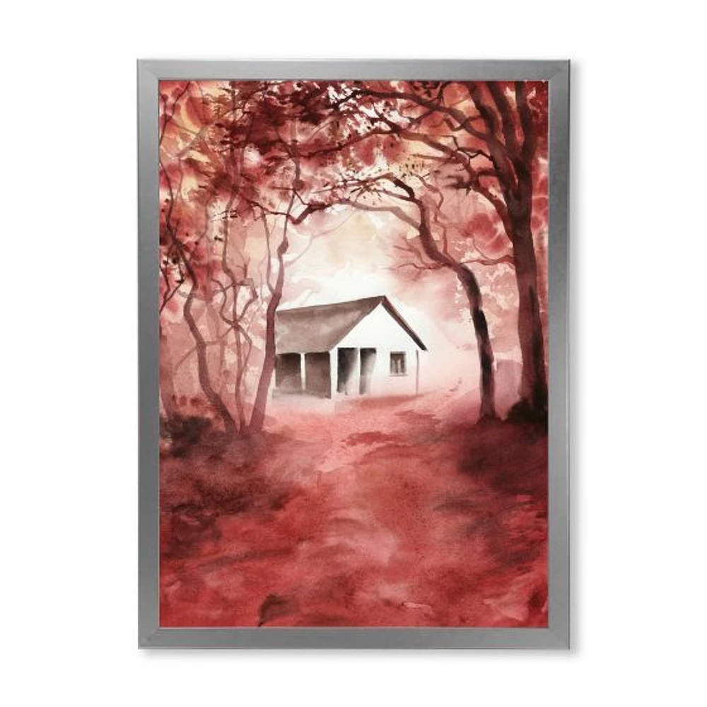 House Red Autumn Woods  Wall Art