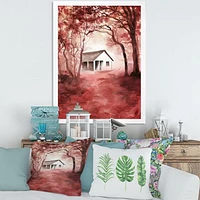 House Red Autumn Woods  Wall Art