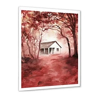 House Red Autumn Woods  Wall Art