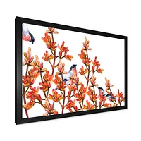 Toile « Flock of Bullfinches Birds on Orange Branches