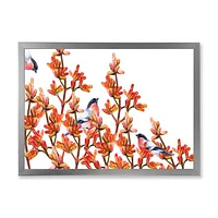 Flock of Bullfinches Birds on Orange Branches Wall Art