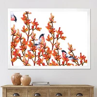 Flock of Bullfinches Birds on Orange Branches Wall Art