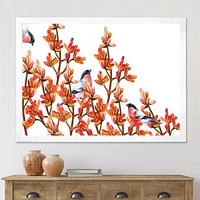 Toile « Flock of Bullfinches Birds on Orange Branches