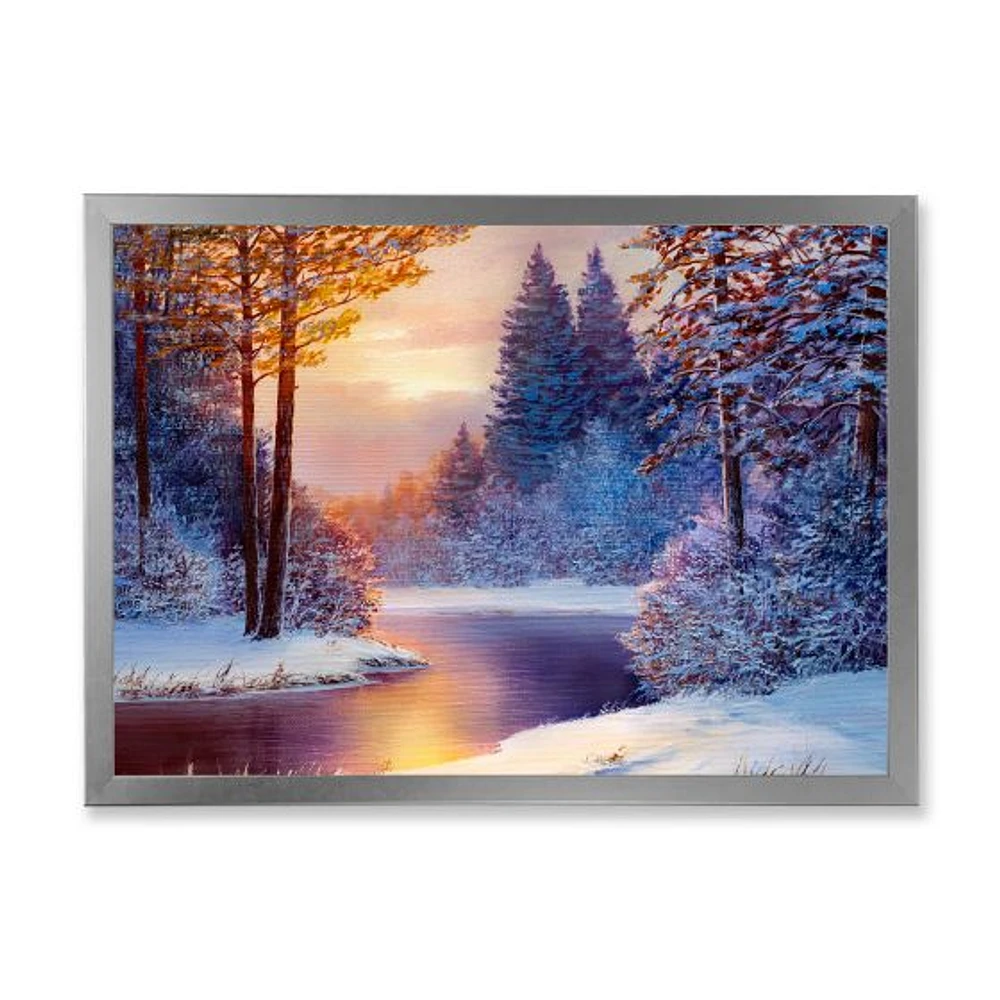 Winding River with Dark Blue Silhouettes of Trees  Wall Art