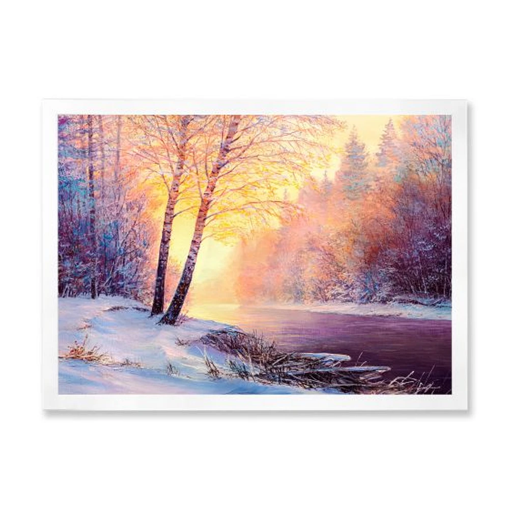 Winter Scenery with Bridge of Meandering River II  Wall Art