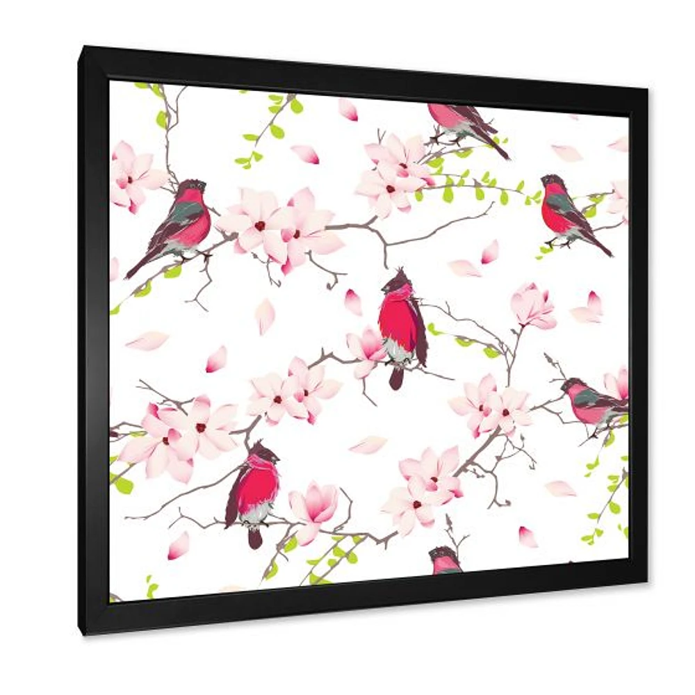 Toile « Red Bullfinches on Magnolia Tree