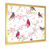 Red Bullfinches on Magnolia Tree  Wall Art