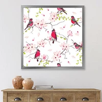 Red Bullfinches on Magnolia Tree  Wall Art