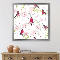 Toile « Red Bullfinches on Magnolia Tree