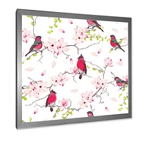 Toile « Red Bullfinches on Magnolia Tree