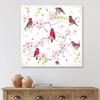 Red Bullfinches on Magnolia Tree  Wall Art