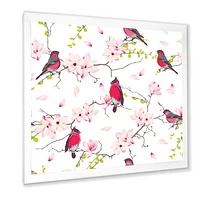 Red Bullfinches on Magnolia Tree  Wall Art