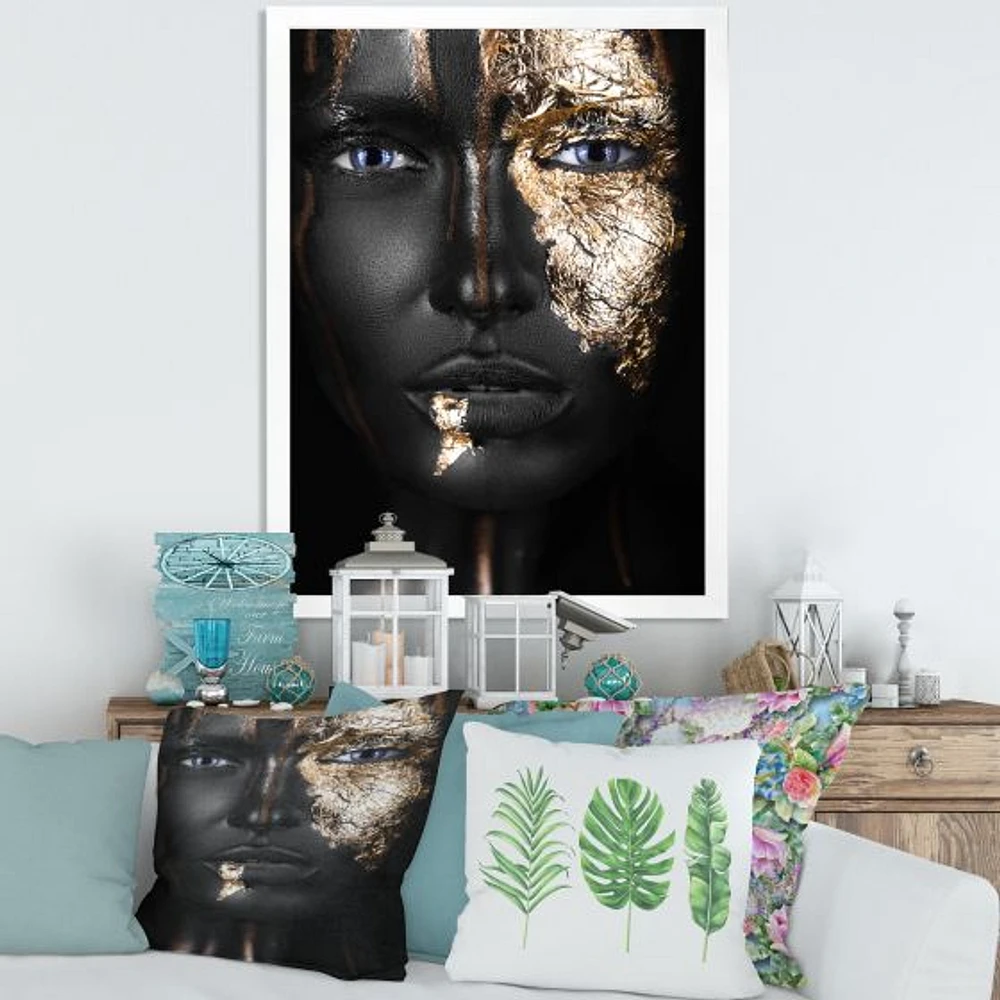 Portrait of A Afro American Girl with Gold Makeup  Wall Art