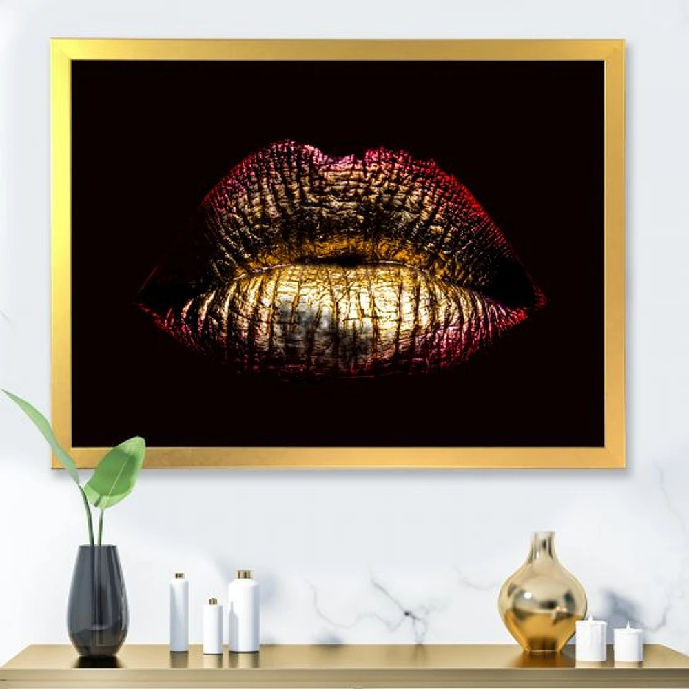 Sexy Golden Metallized Female Lips IV  Wall Art