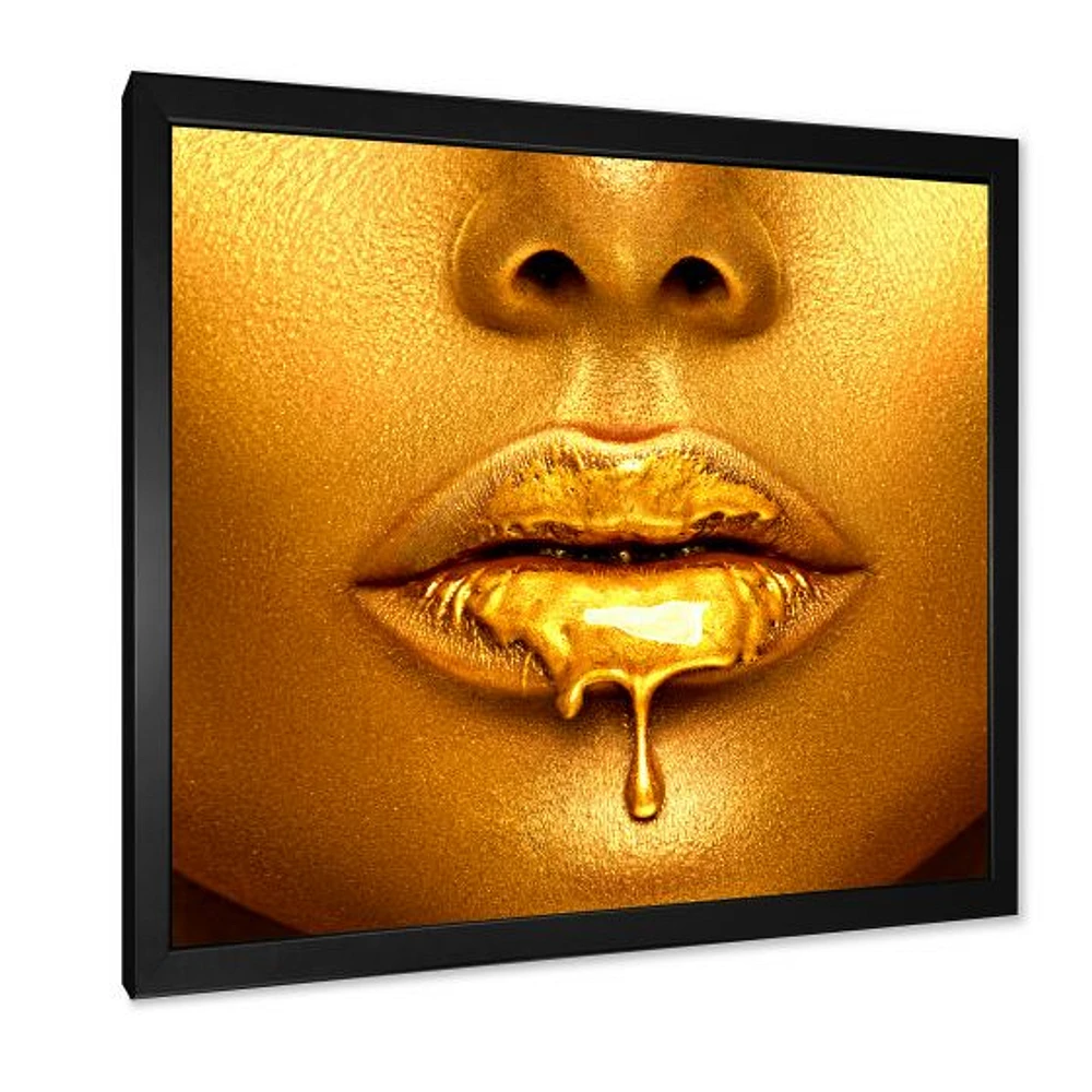 Gold Paint Drips From Sexy Woman Lips  Wall Art