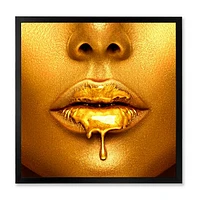 Gold Paint Drips From Sexy Woman Lips  Wall Art