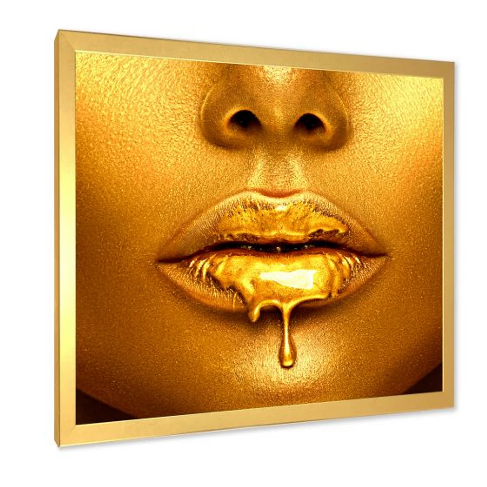 Gold Paint Drips From Sexy Woman Lips  Wall Art