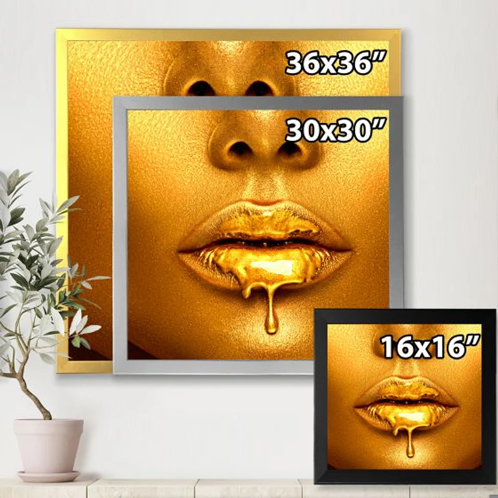 Gold Paint Drips From Sexy Woman Lips  Wall Art