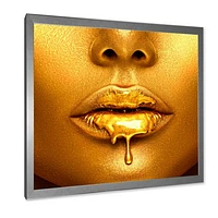 Gold Paint Drips From Sexy Woman Lips  Wall Art