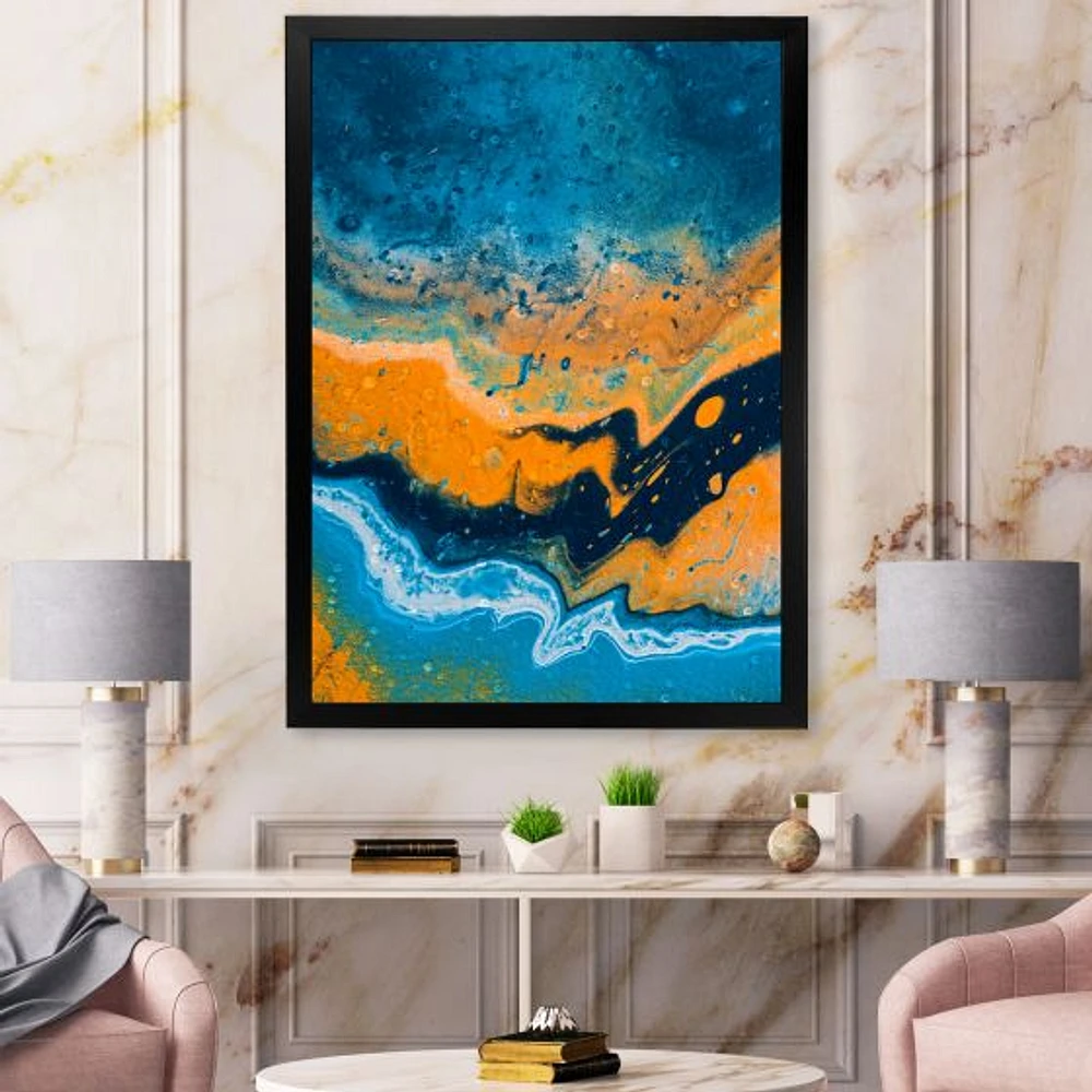 Toile « Abstract Marble Composition Blue and Orange IV »