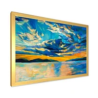 Cloudy Wide Open Sunset Over Ocean Horizon  Wall Art