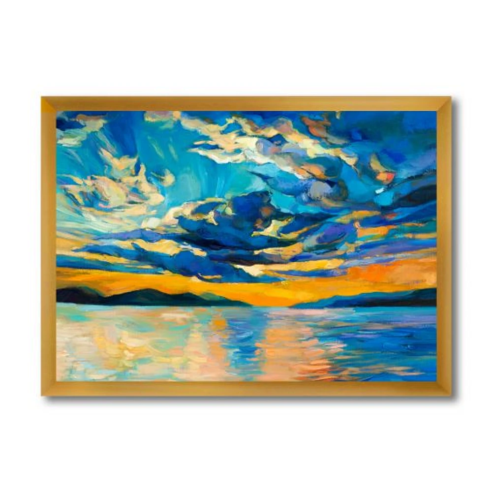 Cloudy Wide Open Sunset Over Ocean Horizon  Wall Art