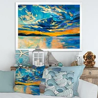 Cloudy Wide Open Sunset Over Ocean Horizon  Wall Art