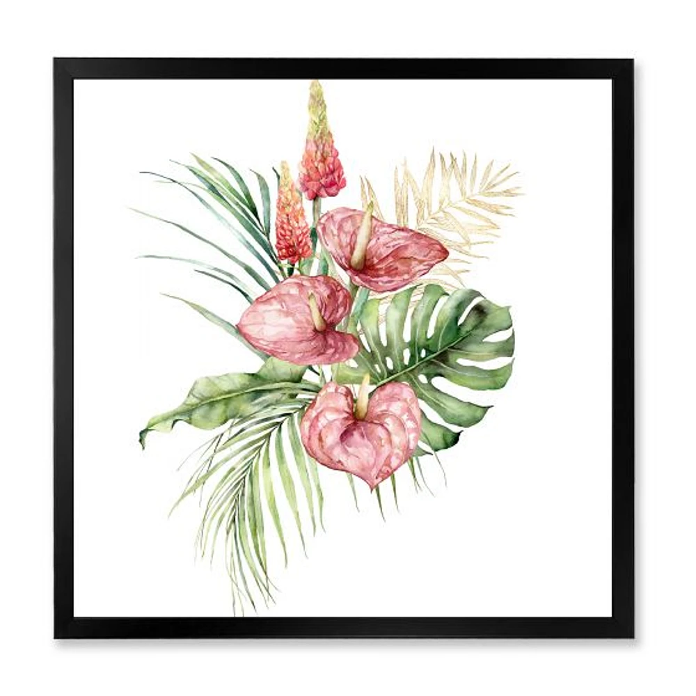 Tropical Bouquet with Anthurium Lupine & Leaves I  Canvas Wall Art Print