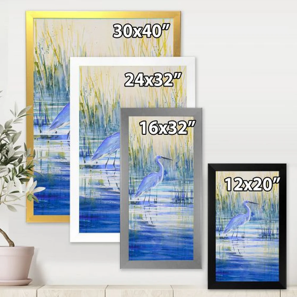 Blue Heron on The Lake Shore At Sunset Canvas Wall Art Print