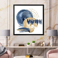 Dark Blue & Gold Abstract Circle Ocean Texture  Wall Art