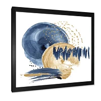 Dark Blue & Gold Abstract Circle Ocean Texture  Wall Art