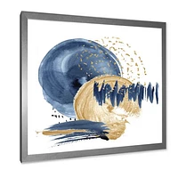 Dark Blue & Gold Abstract Circle Ocean Texture  Wall Art