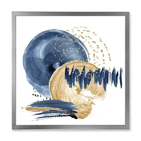 Dark Blue & Gold Abstract Circle Ocean Texture  Wall Art