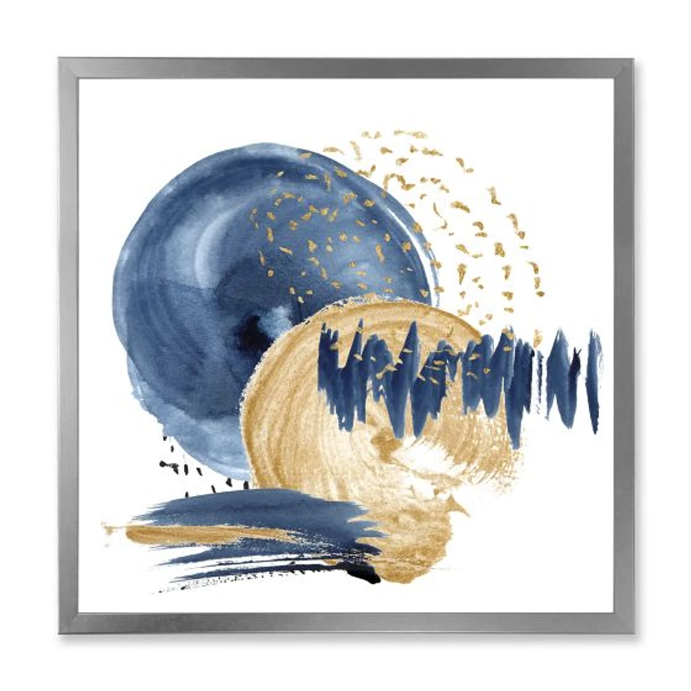 Dark Blue & Gold Abstract Circle Ocean Texture  Wall Art