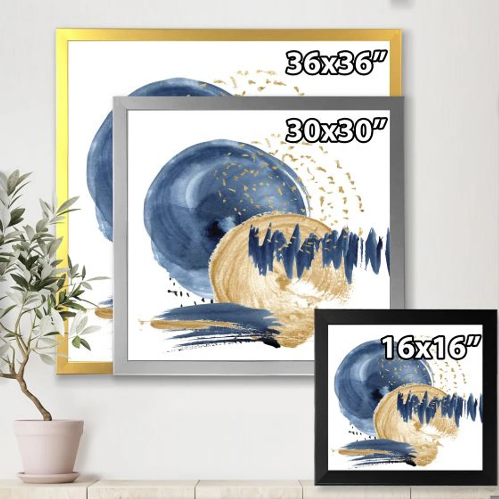 Dark Blue & Gold Abstract Circle Ocean Texture  Wall Art