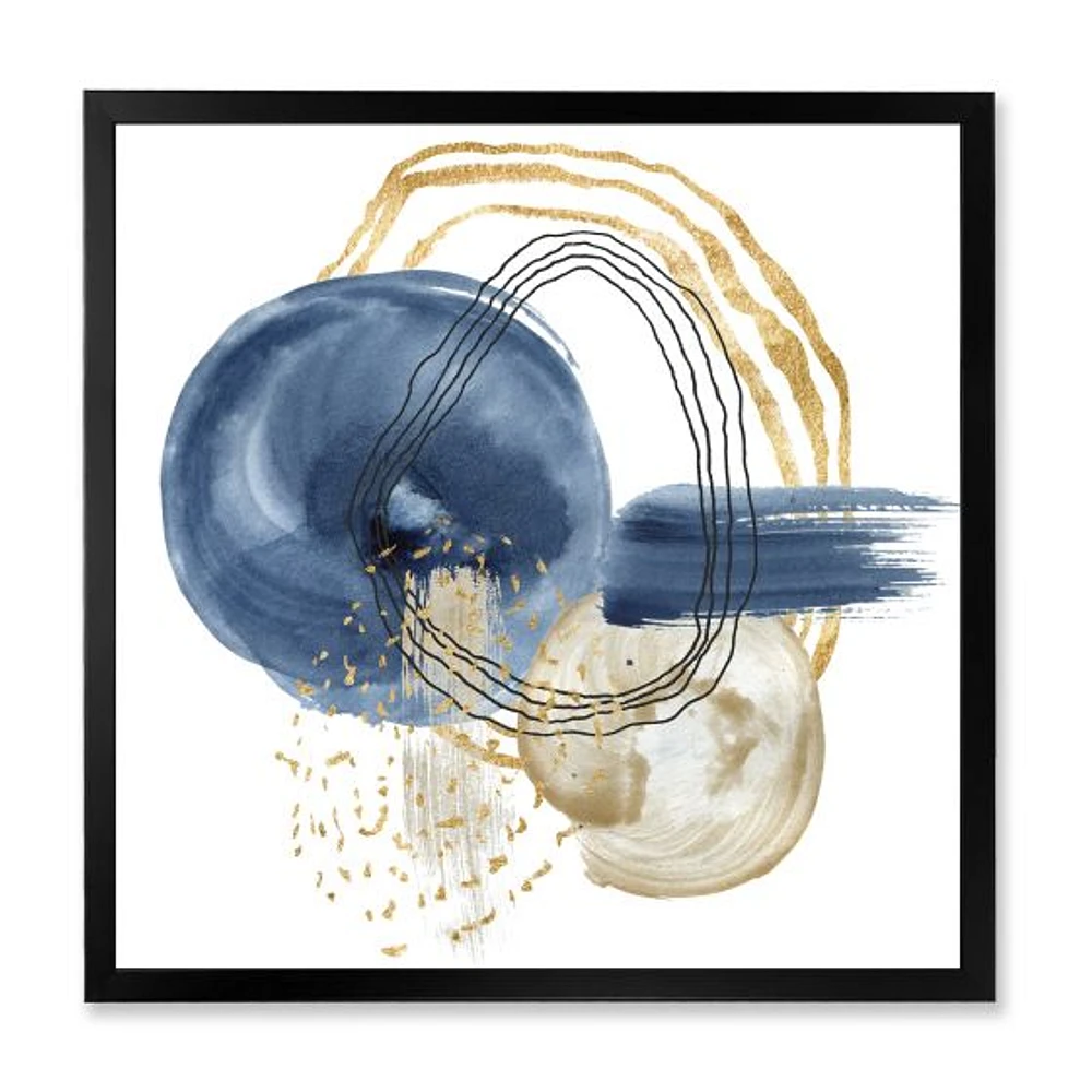 Abstract Dark Blue Gold & Black Underwater Life Canvas Wall Art Print