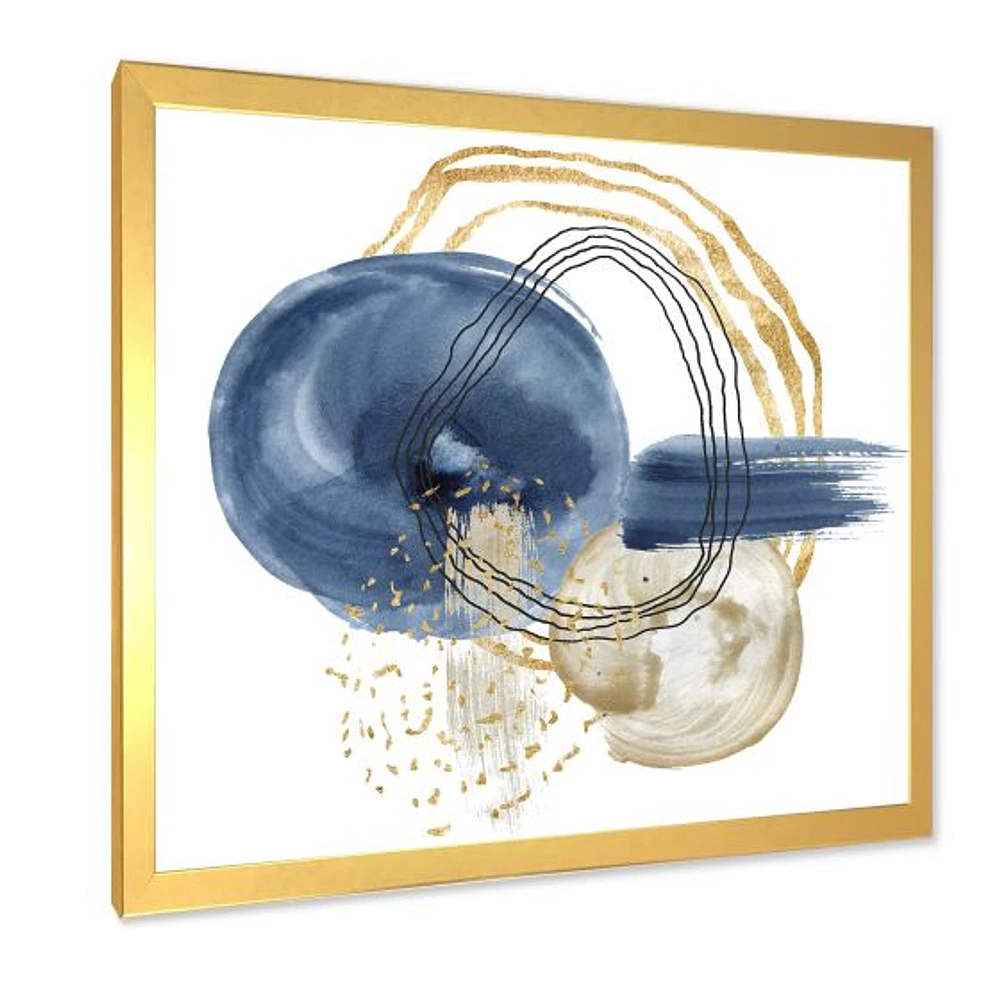 Abstract Dark Blue Gold & Black Underwater Life Canvas Wall Art Print