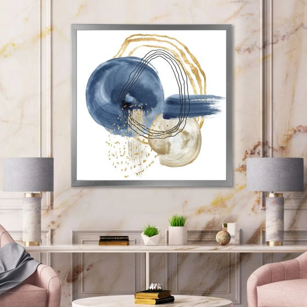 Abstract Dark Blue Gold & Black Underwater Life Canvas Wall Art Print